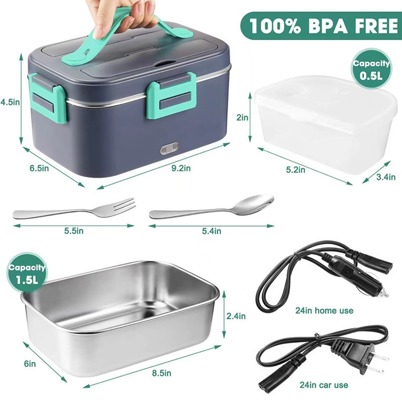 Portable Food Warmer Heated Electric Lunch Box with stainless Steel 2-In-1 Portable Food Warmer Lunch Box for Car Home office