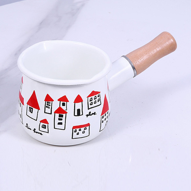 2024 New Custom logo mini 10/15/18cm Vintage home Single handle olecran coffee pot milk pot Enamel pot with glass lid