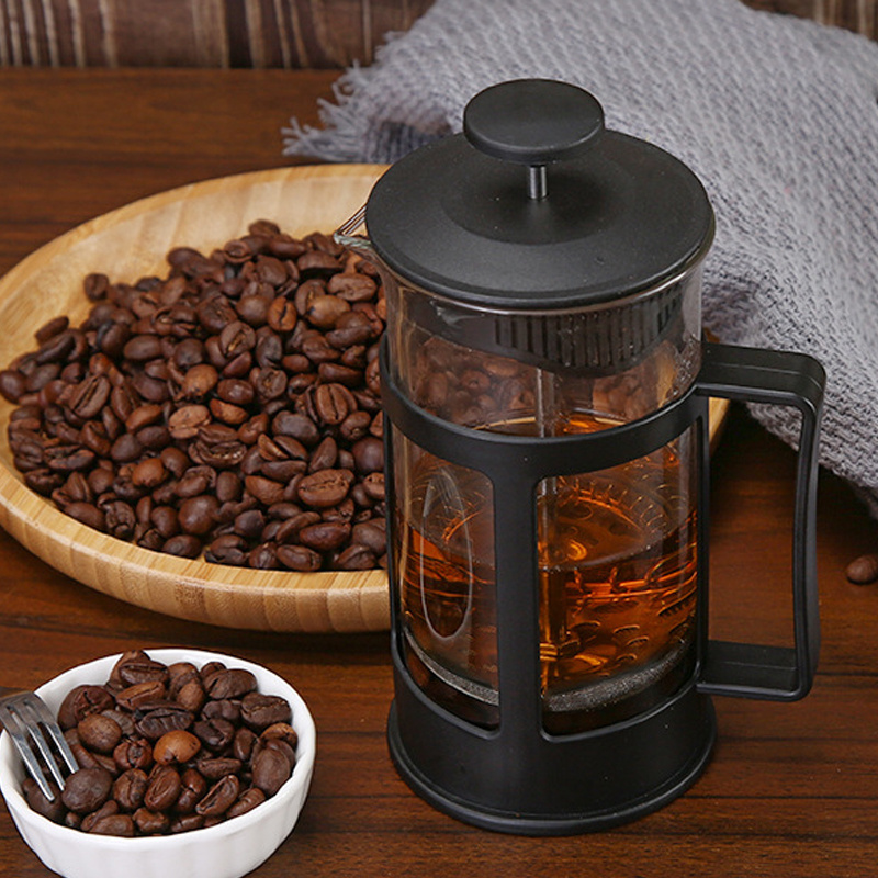 Whosale custom logo 350/600/800/1000 French Press Plastic Black Heat-resistant Borosilicate Glass French Press Coffee Maker