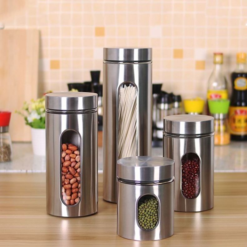 Wholesale Kitchen stainless steel storage jar visual glass sealed can miscellaneous grain can tea container food storage jar