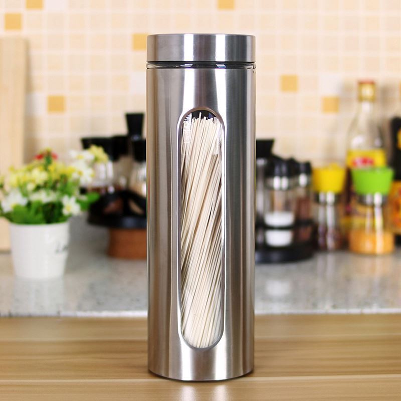 Wholesale Kitchen stainless steel storage jar visual glass sealed can miscellaneous grain can tea container food storage jar