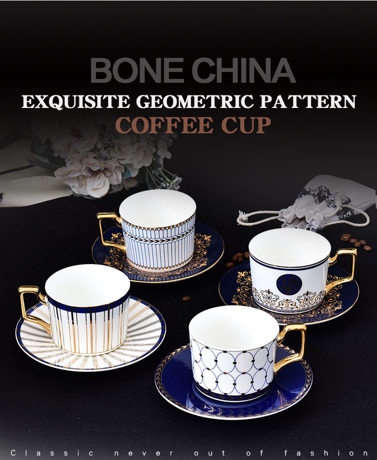 Wholesale Moroccan style reusable bone china cup and saucer gold rim ceramic coffee cups Cappuccino Afternoon Tea Cup 200ml