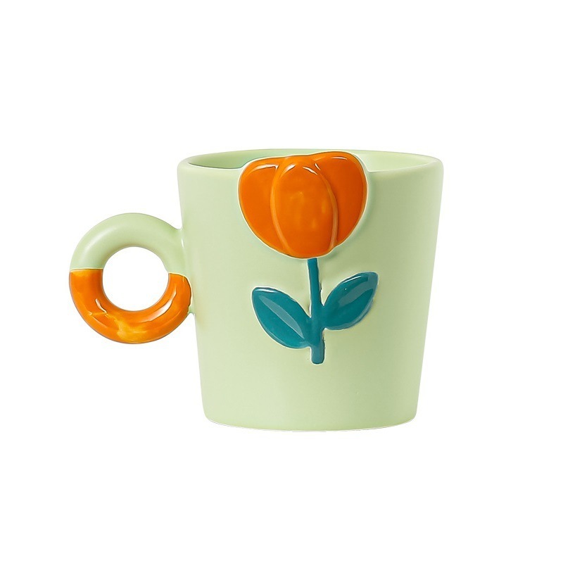 Wholesale custom 350ml 12oz vintage retro diner style classic flower shape coffee mug creative ceramic coffee thick diner mug