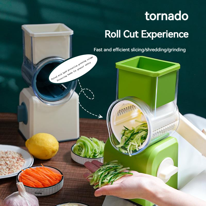 Custom logo Professional Spiral Potato Slicer Drum Grater Kitchen 3 in 1 Roller Manual safety Drum Vegetable Cutter