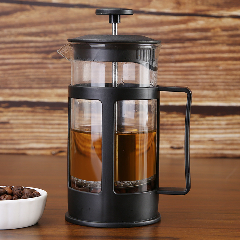 Whosale custom logo 350/600/800/1000 French Press Plastic Black Heat-resistant Borosilicate Glass French Press Coffee Maker