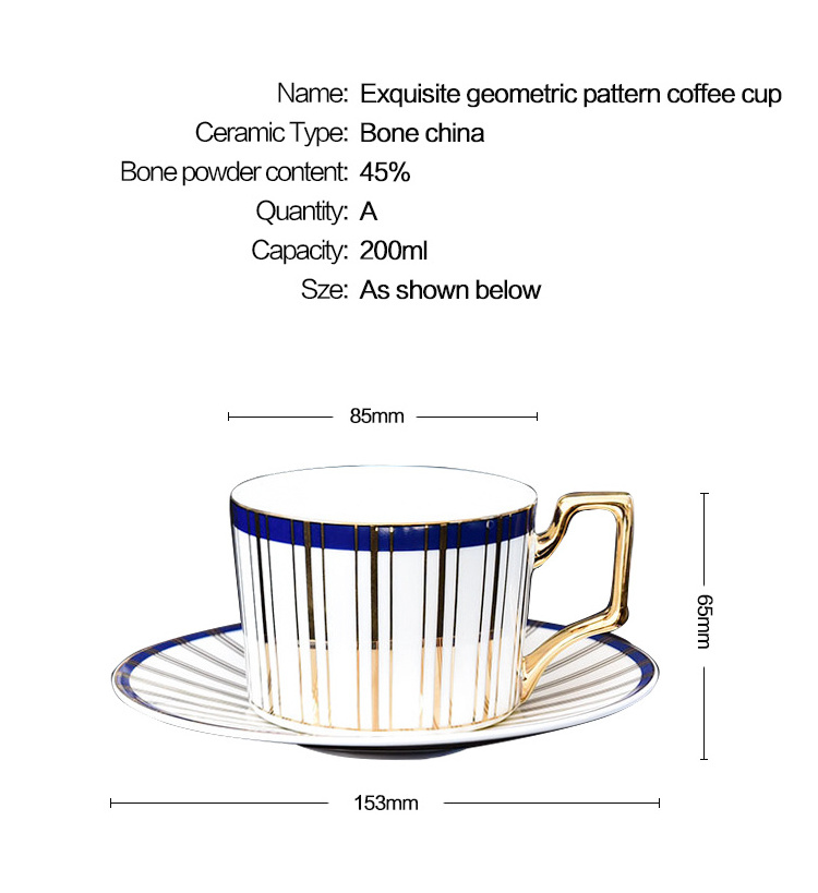 Wholesale Moroccan style reusable bone china cup and saucer gold rim ceramic coffee cups Cappuccino Afternoon Tea Cup 200ml