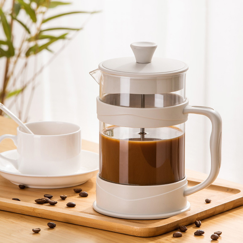 wholesale white pp handle French Press Coffee Maker 12oz 27oz 34oz with 3 Level Filtration System Glass French Coffee Press