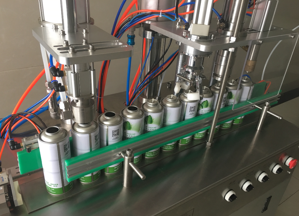 Semi automatic small aerosol can filling machine for cooking oil spray aluminum can