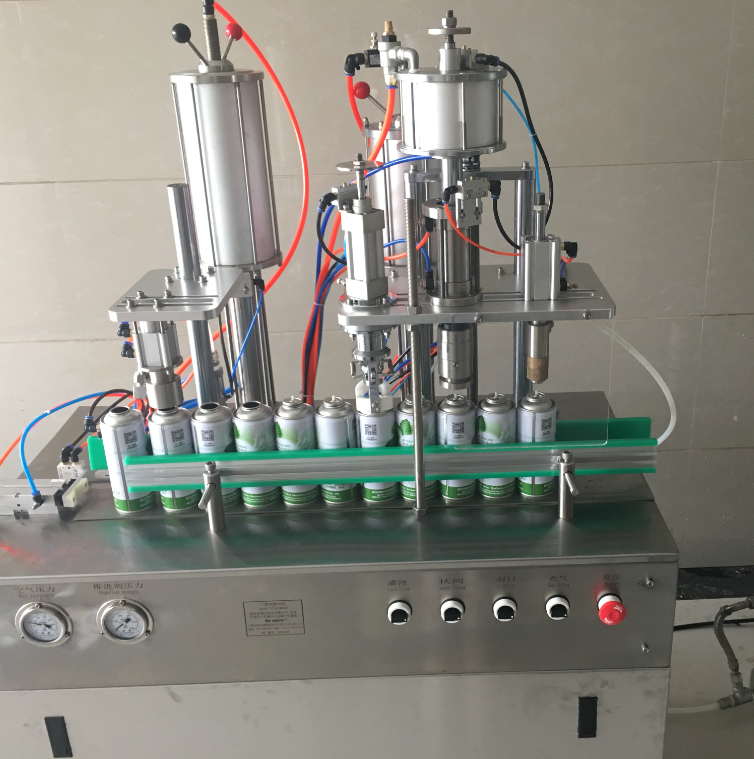 Semi automatic small aerosol can filling machine for cooking oil spray aluminum can