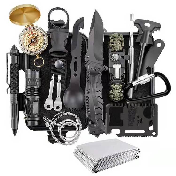 New Professional Outdoor Survival Car Emergency Camping SOS Tool Set Kit With Fire Starter,Compass And Survival Key