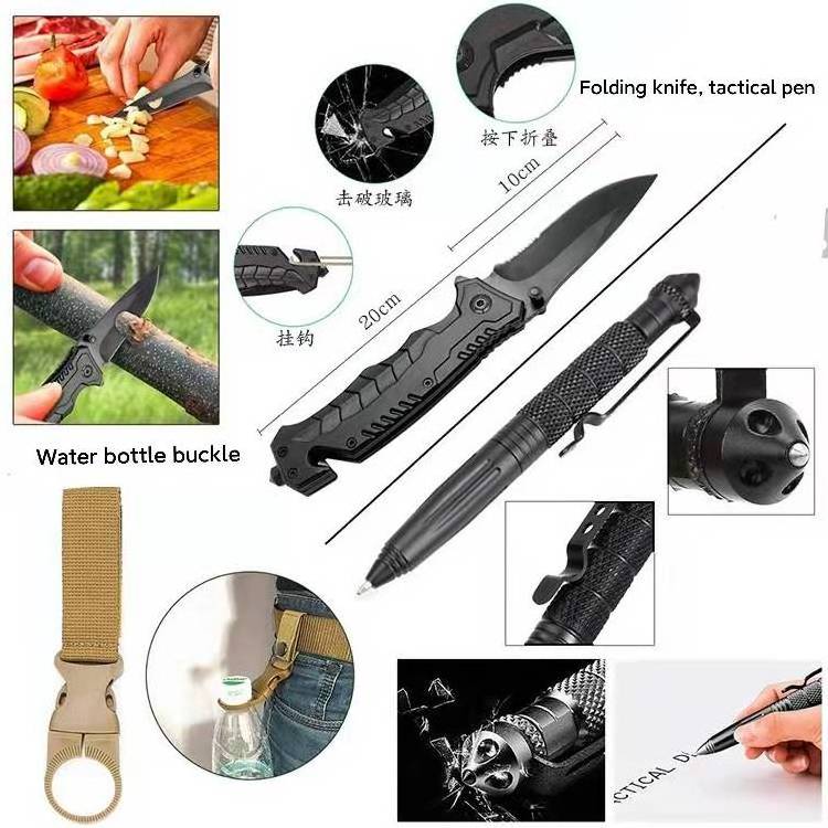 New Professional Outdoor Survival Car Emergency Camping SOS Tool Set Kit With Fire Starter,Compass And Survival Key