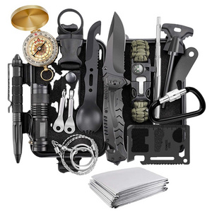 New Professional Outdoor Survival Car Emergency Camping SOS Tool Set Kit With Fire Starter,Compass And Survival Key