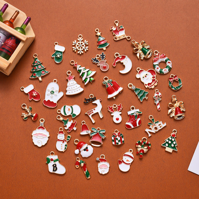 Wholesale 38 Styles Cute Christmas Tree Stocking Snowman Alloy Christmas Theme Decoration Pendant