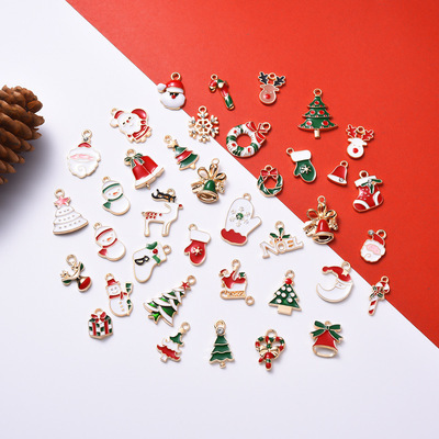 Wholesale 38 Styles Cute Christmas Tree Stocking Snowman Alloy Christmas Theme Decoration Pendant