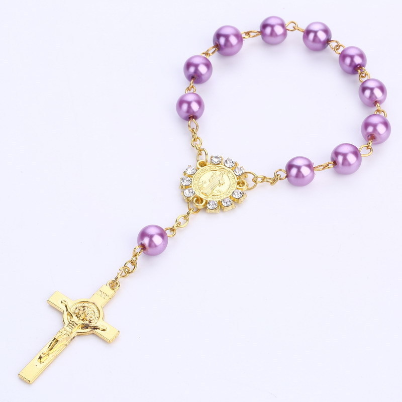 Fashion Glass Pearl Beads Mini Rosary,Religious Prayer Beads Wholesale Jewelry Rosary Men Bracelet