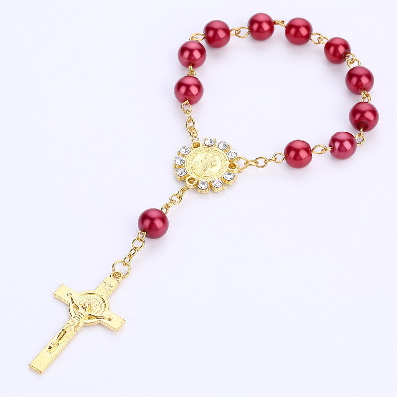 Fashion Glass Pearl Beads Mini Rosary,Religious Prayer Beads Wholesale Jewelry Rosary Men Bracelet