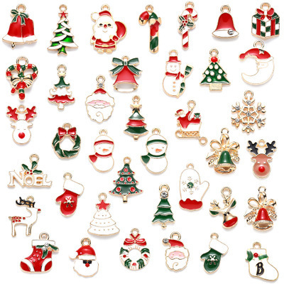 Wholesale 38 Styles Cute Christmas Tree Stocking Snowman Alloy Christmas Theme Decoration Pendant