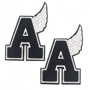 Wholesale Iron On Back Angel Wing Letter Embroidery Patches With Backing Glue