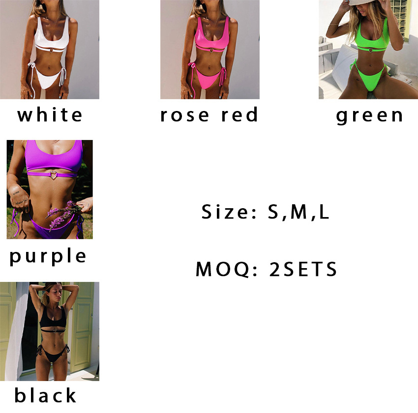 2021 Wholesale New Style Bikini Set Sexy Split Swimsuit Swimwear & Beachwear Solid Color Female Thin Strap Bikini