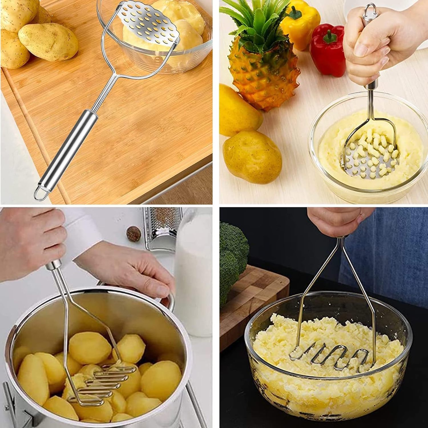 Stainless Steel Heavy Duty Metal Potato Masher With Mirror Polish Potato Ricer Food Masher Utensil For Avocado Vegetable Fruit