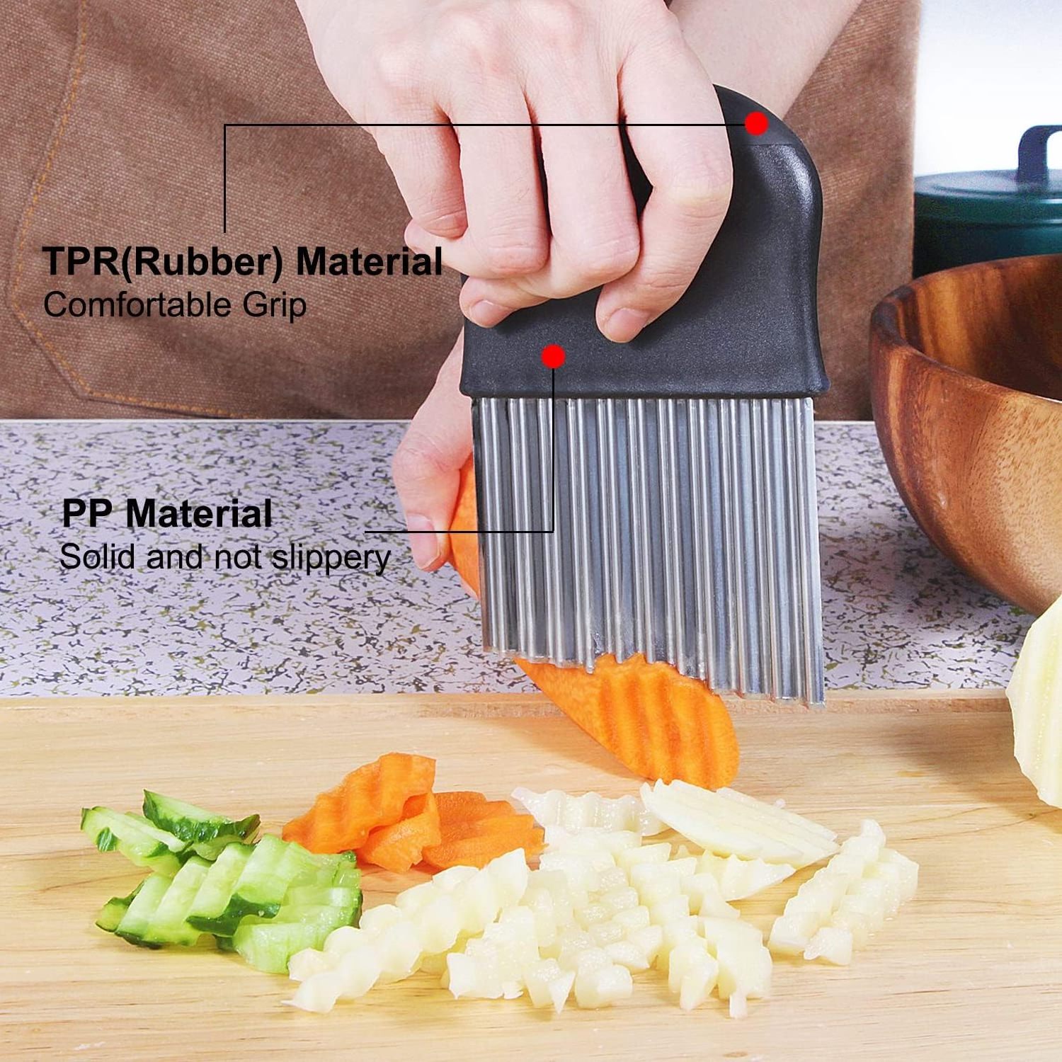 Kitchen Gadgets Fry Slicer Steel Blade Wavy Crinkle Cutting Tool Salad Chopping Knife and Vegetable Potato Crinkle Cutter