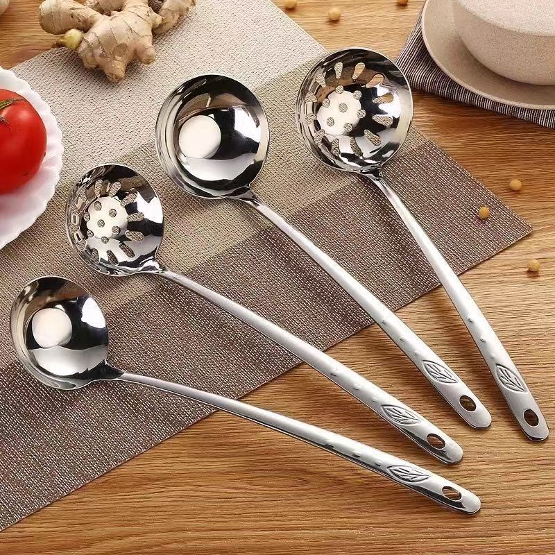 Heavy Duty Stainless Steel Long Handle Soup Ladle Set Slotted Spoon and Soup Ladle Serving Utensil Set for Cooking Gravy Sauces