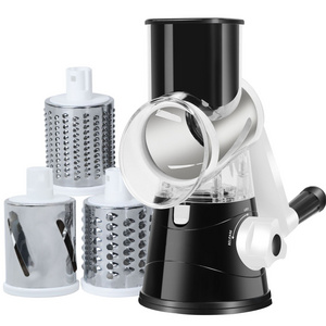 Factory Price Rotary Cheese Grater Shredder Kitchen Manual Vegetable Slicer Nuts Grinder with 3 Stainless Steel Drum Blades