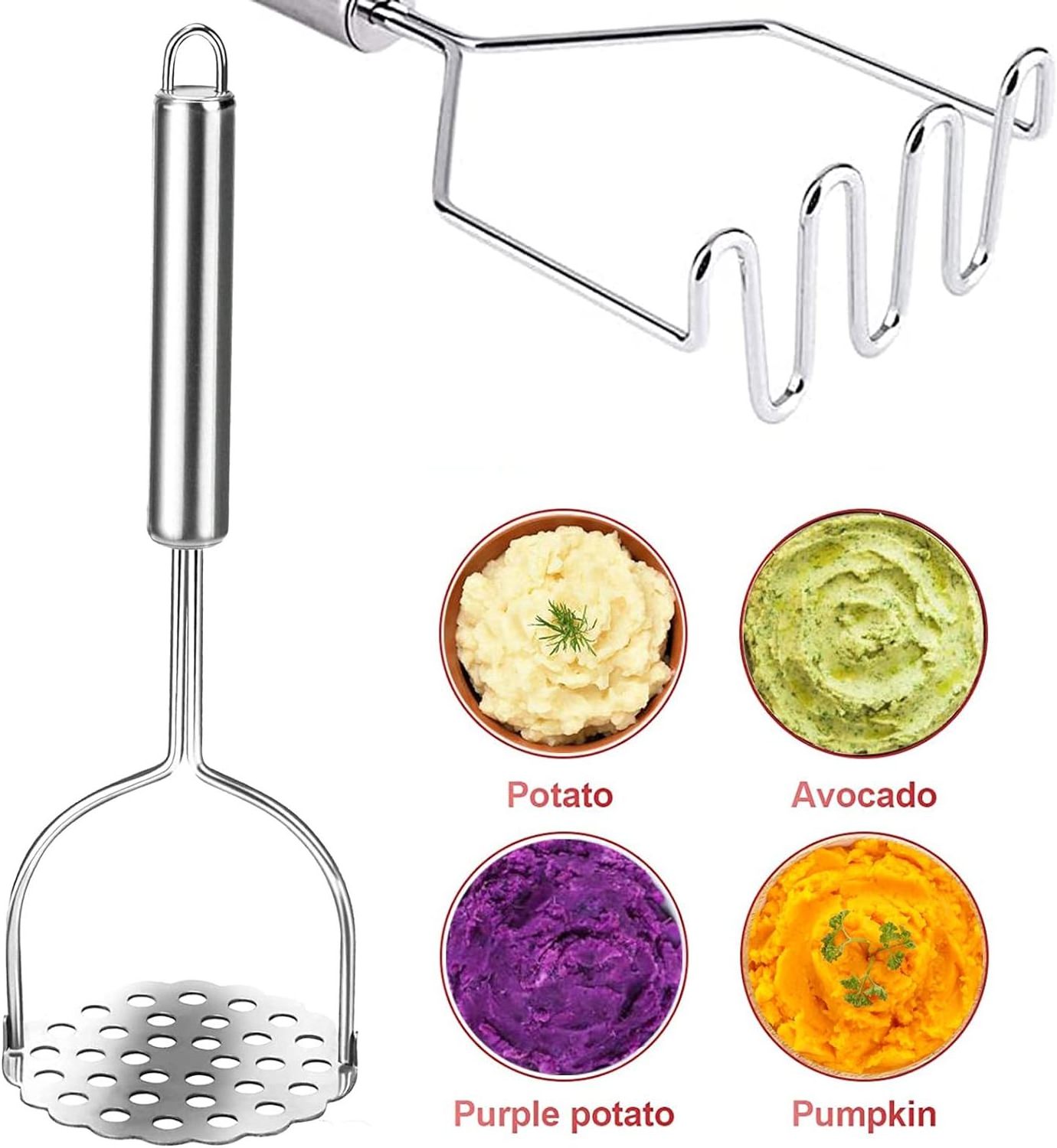 Stainless Steel Heavy Duty Metal Potato Masher With Mirror Polish Potato Ricer Food Masher Utensil For Avocado Vegetable Fruit