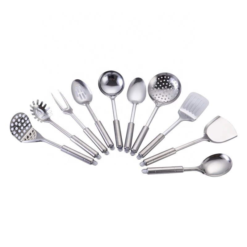 Stainless Steel Kitchen Utensil Set 10 piece premium Nonstick Heat Resistant Kitchen Gadgets Fork Turner Spaghetti Server