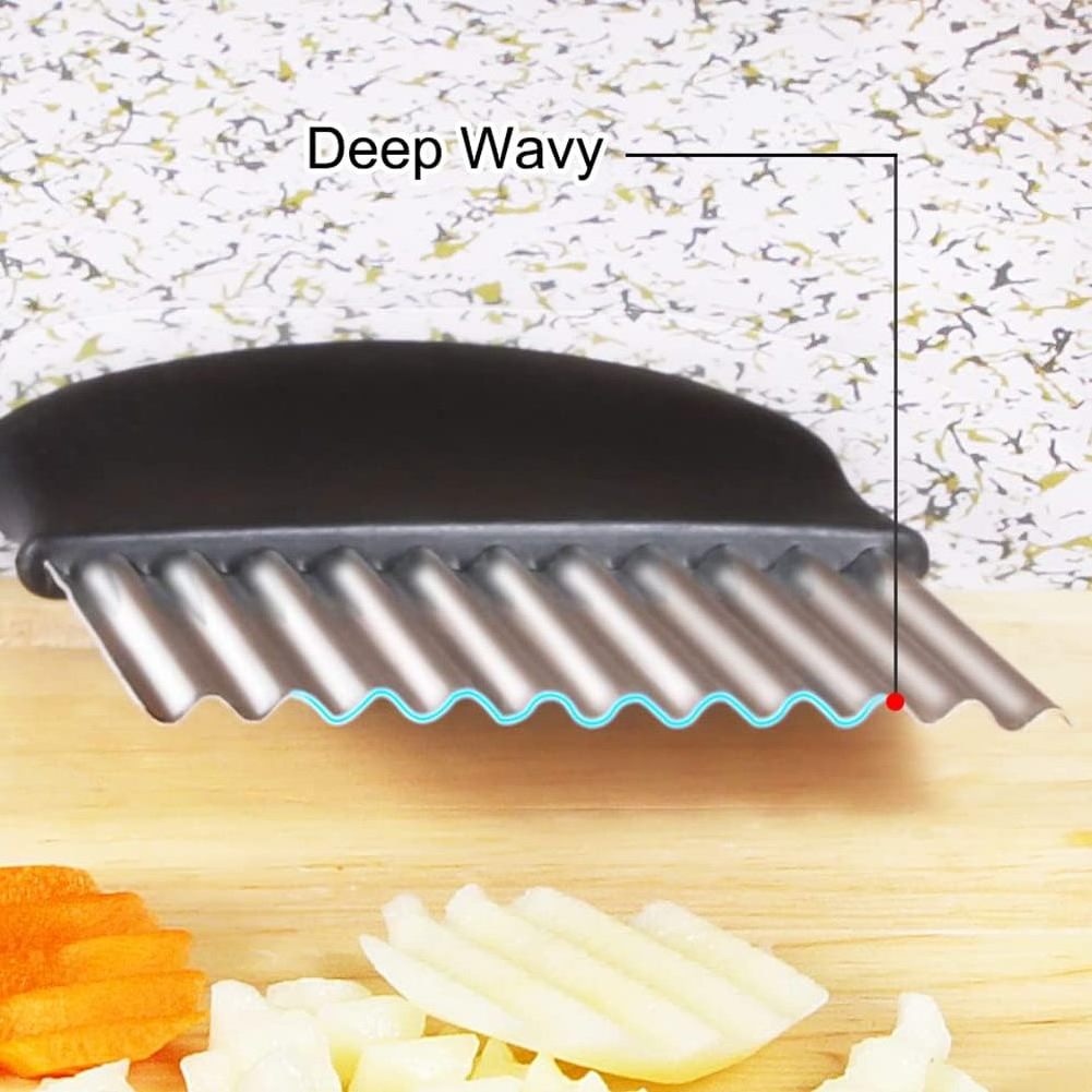 Kitchen Gadgets Fry Slicer Steel Blade Wavy Crinkle Cutting Tool Salad Chopping Knife and Vegetable Potato Crinkle Cutter