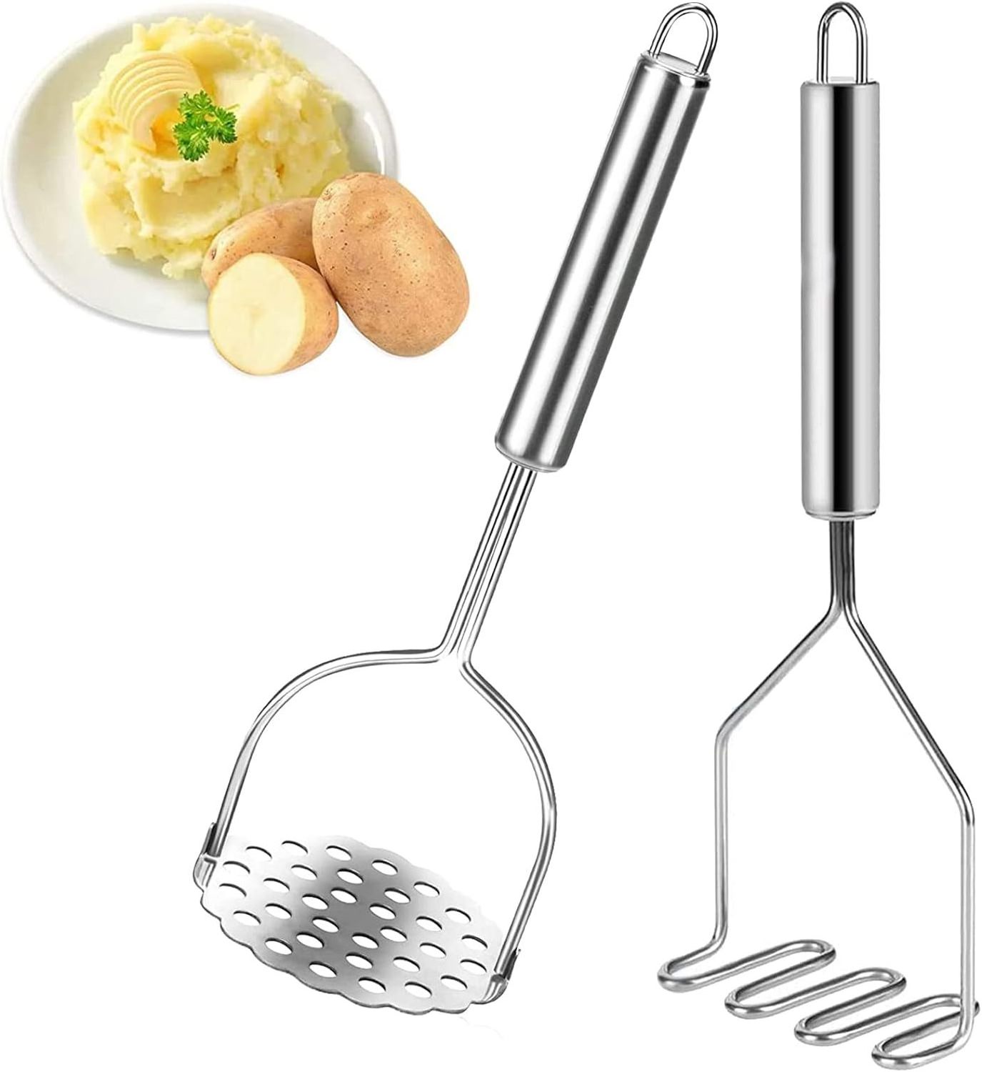 Stainless Steel Heavy Duty Metal Potato Masher With Mirror Polish Potato Ricer Food Masher Utensil For Avocado Vegetable Fruit