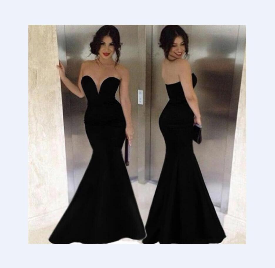 Simple Sweetheart Mermaid Thailand Black Evening Long Prom Dresses