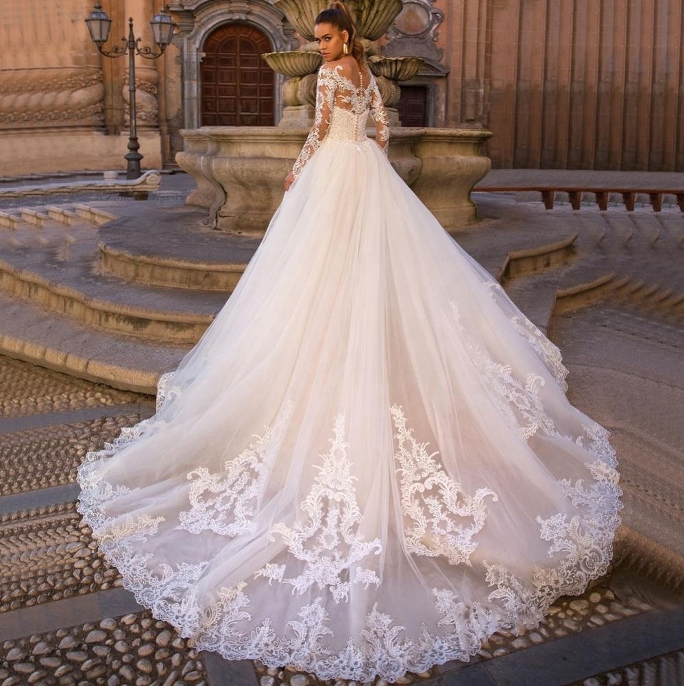 Long Sleeve Custom Detachable Luxury Mermaid Wedding Dress Bridal Gown