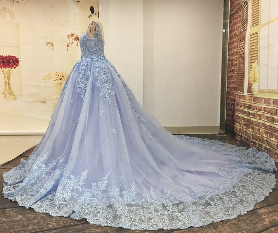 Custom Made Real Photo High Quality Luxury Ice Blue Wedding Dress Ball Gown