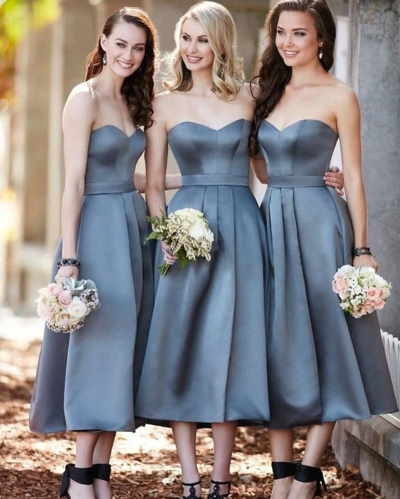 Satin Women A-line Discount Grey Bridesmaid Dresses