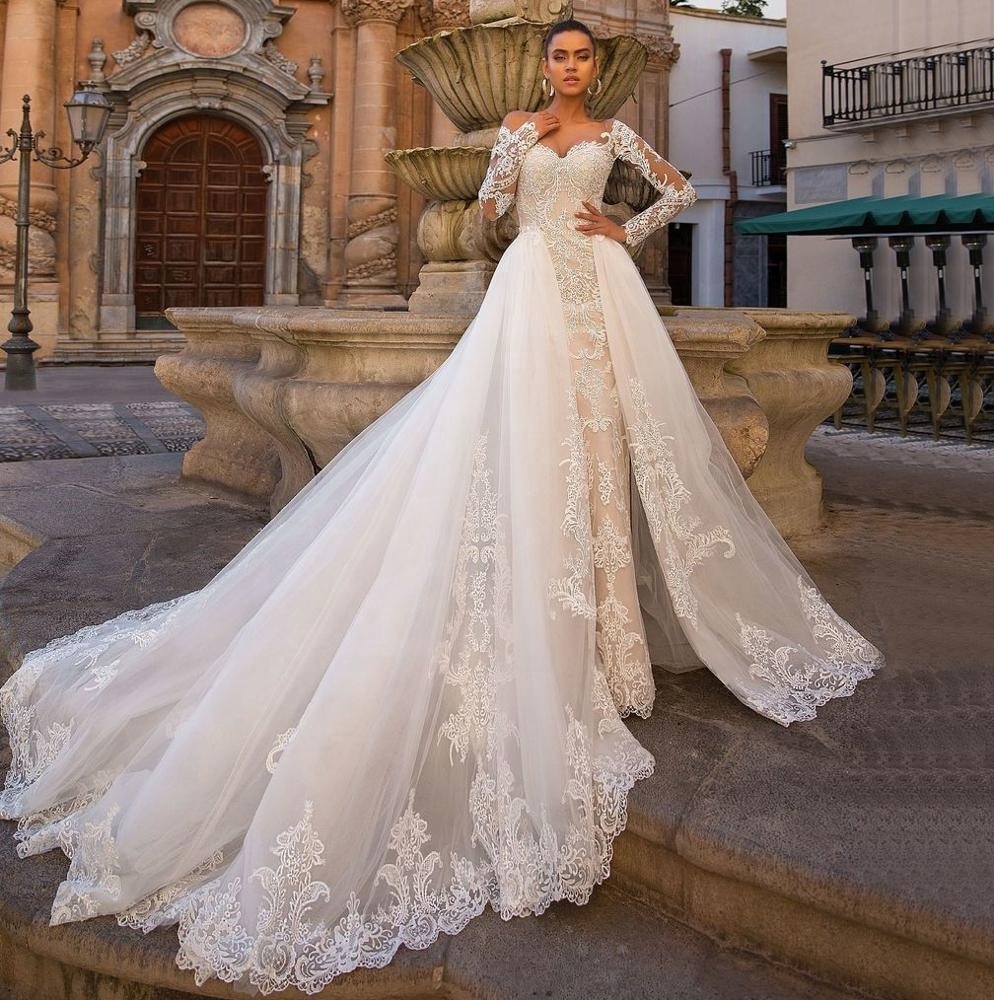 Long Sleeve Custom Detachable Luxury Mermaid Wedding Dress Bridal Gown