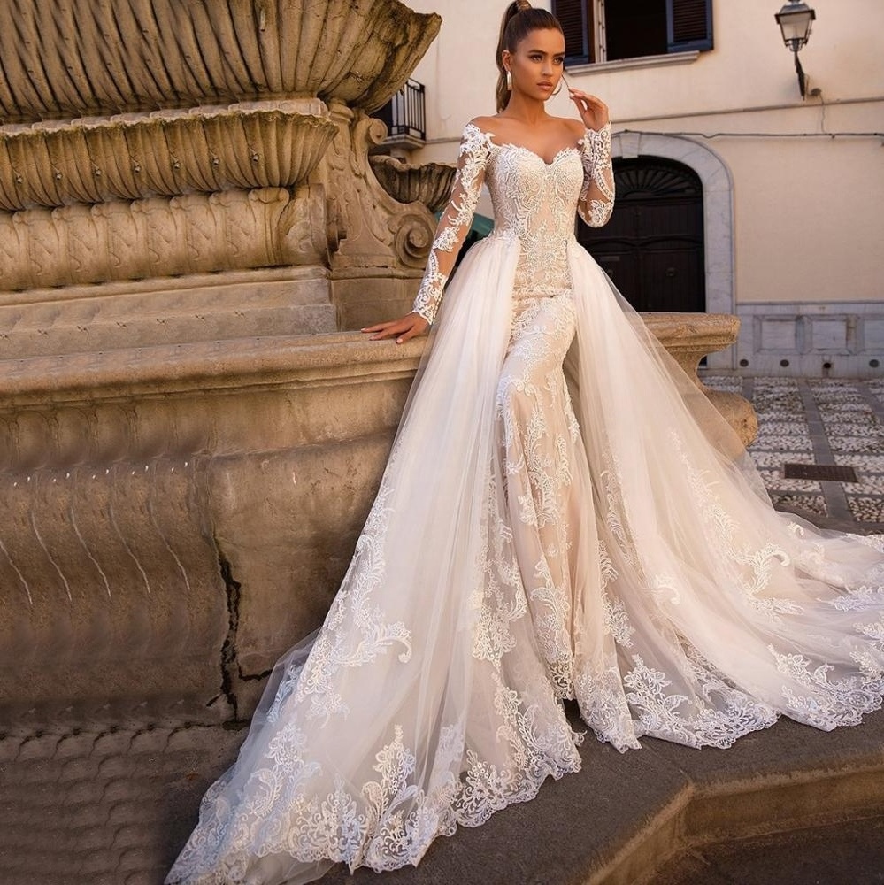 Long Sleeve Custom Detachable Luxury Mermaid Wedding Dress Bridal Gown