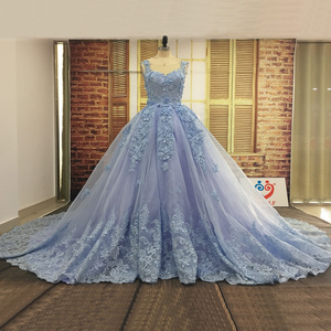 Custom Made Real Photo High Quality Luxury Ice Blue Wedding Dress Ball Gown