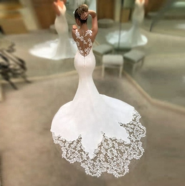 African Fancy Satin Mermaid Bridal Gowns Wedding Dress