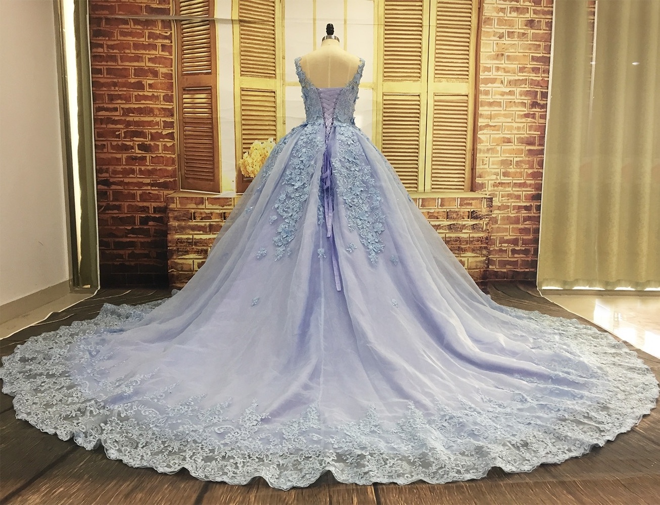 Custom Made Real Photo High Quality Luxury Ice Blue Wedding Dress Ball Gown