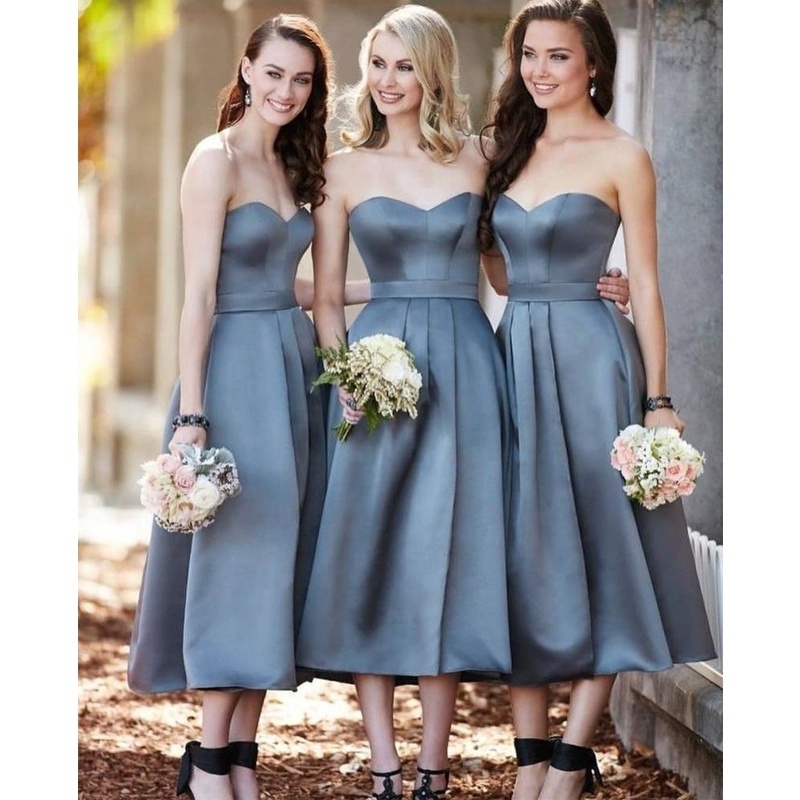 Satin Women A-line Discount Grey Bridesmaid Dresses