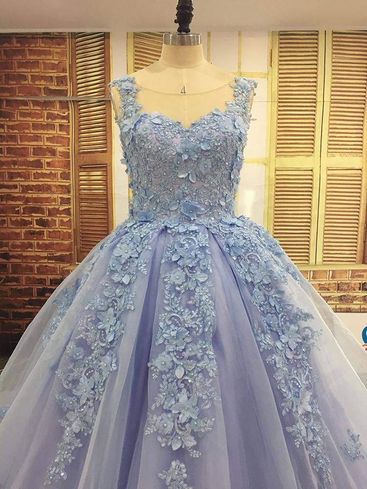 Custom Made Real Photo High Quality Luxury Ice Blue Wedding Dress Ball Gown