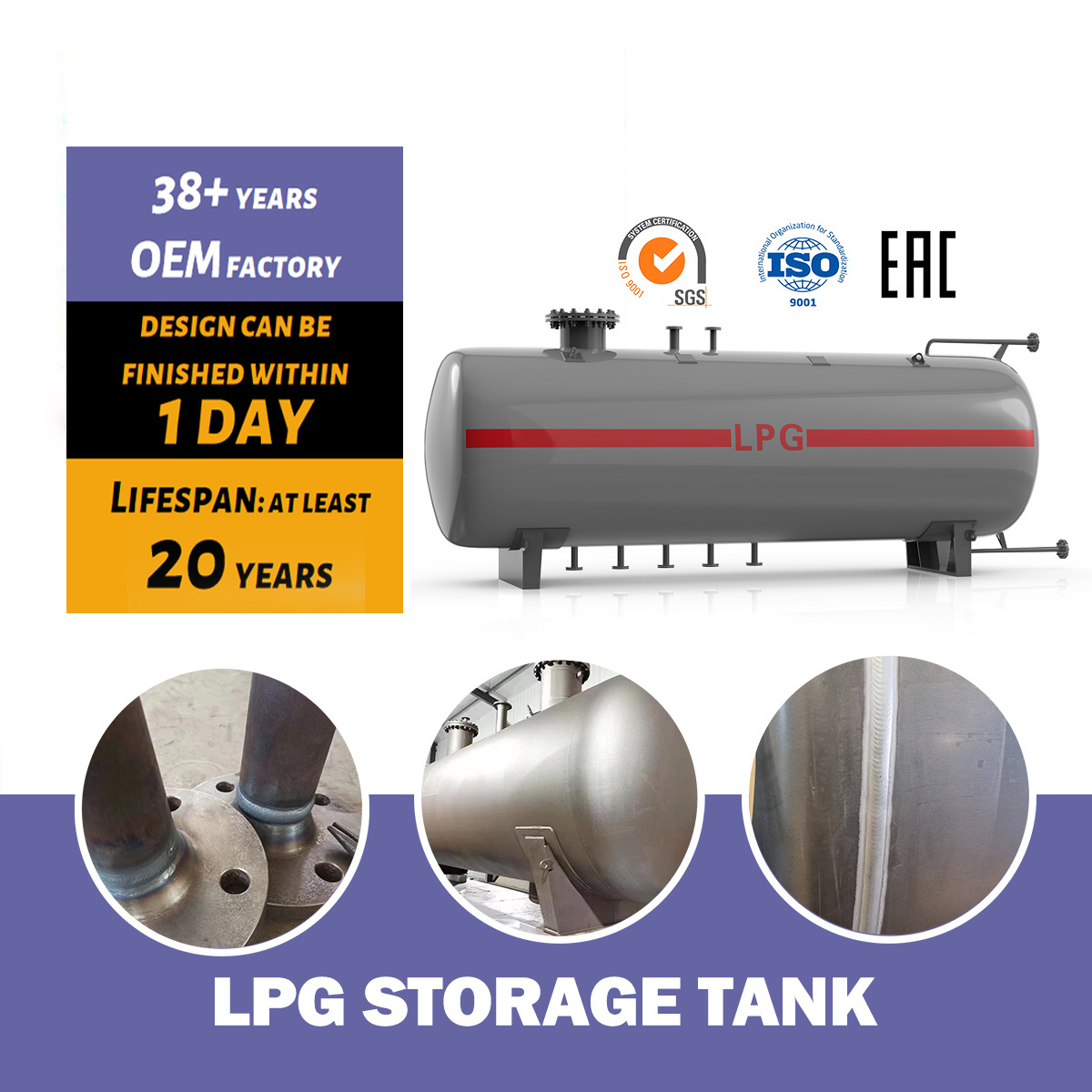 CJSE 100m3 lpg gas bullet tank 50ton horizontal fixed bulk lpg storage tanks