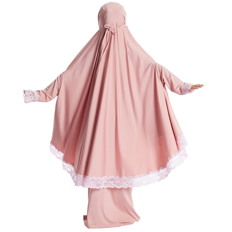 Muslim Kids Girls Hijab Dress Overhead Eid Ramadan Khimar Skirt Prayer Garment Islam Jilbab Burqa Abaya Robe Kaftan Hooded Gown