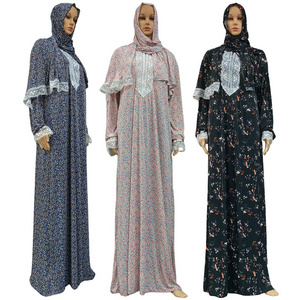 One Piece Muslim Women Prayer Dress Islamic Hijab Khimar Jilbab Hand Made Lace Scarf Zipper Abaya Dress Arab Ladies Robe Caftan