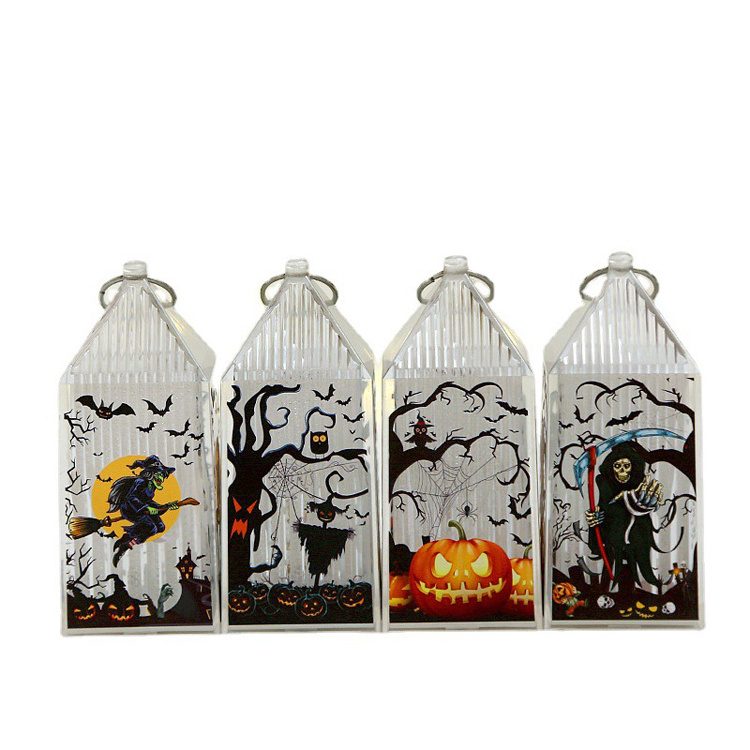 Halloween LED Candle Lights Vintage Crystal Lantern Lamp Pumpkin Ghost Hanging Wind Lantern Party Supplies Decor Accessories