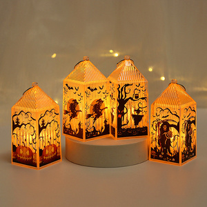 Halloween LED Candle Lights Vintage Crystal Lantern Lamp Pumpkin Ghost Hanging Wind Lantern Party Supplies Decor Accessories