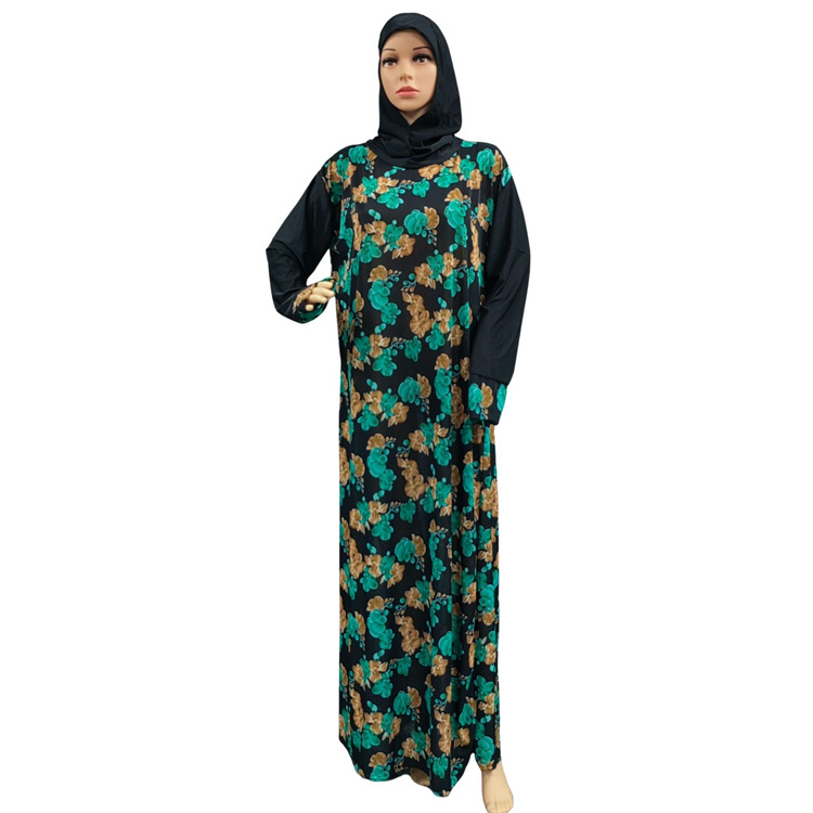 Factory Cheap Wholesale Traditional Muslim Women Prayer Abaya Dress Print Jilbab Patchwork  Long Sleeve Arab Abaya Thobe