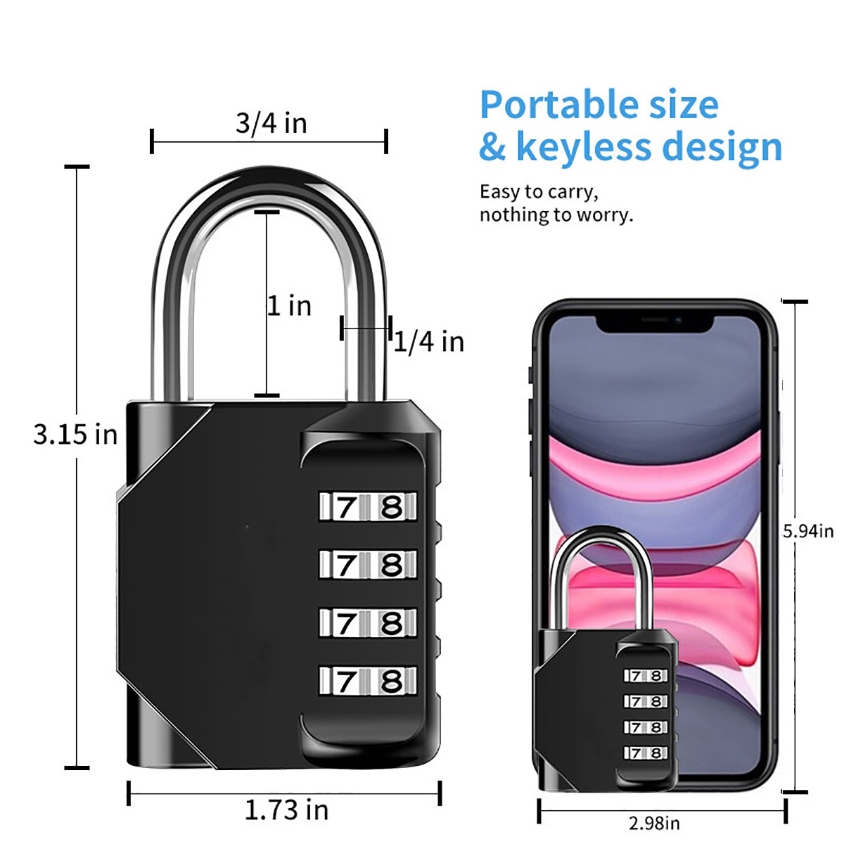 Resettable Zinc Alloy 4 Digit Heavy Duty Door Black Combination Pad Locks padlock for School Gym Cabinet