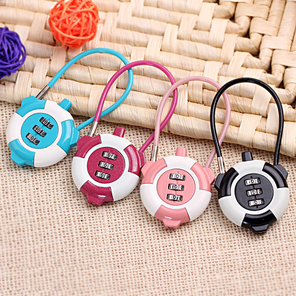 blue pink cute round steel safety combination cable number lock for gift